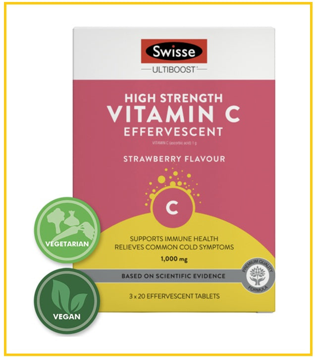 Swisse High Strength Vitamin C Effervescent Tablets (Strawberry Flavor) 60 Tablets Pack