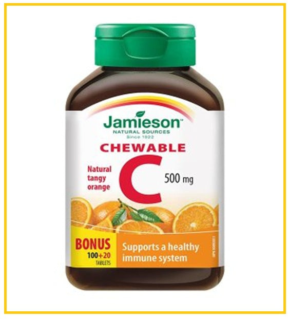 JAMIESON Vitamin C Chewable Tablets 500mg Tangy Orange Flavor 120 Tablets