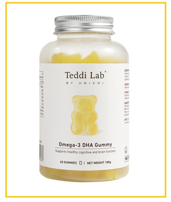 UNICHI Kumquat Lemon Flavored Gummy Bears, 60 pieces, Omega 3 DHA Gummy 60 Gummies