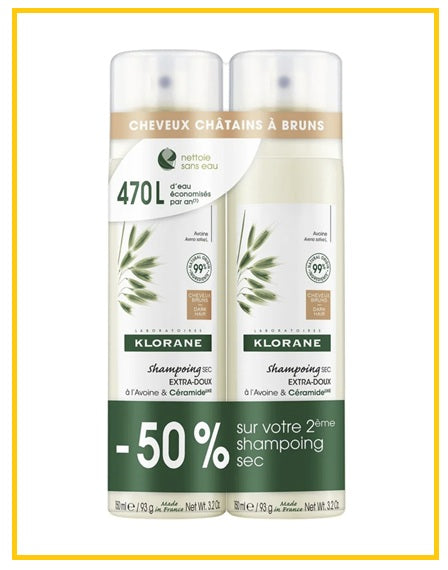 KLORANE Dry Shampoo for Brown to Light Hair with Oatmeal and Ceramic Dew Set (150ml x 2)