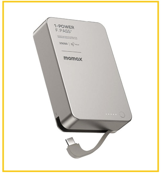 MOMAX 磁吸帶線流動電源 1-POWER F.PASS⁺ 20000MAH BATTERY PACK WITH BUILT-IN CABLE AND MAGNETIC #BLACK / #TITANIUM IP159D / IP159L