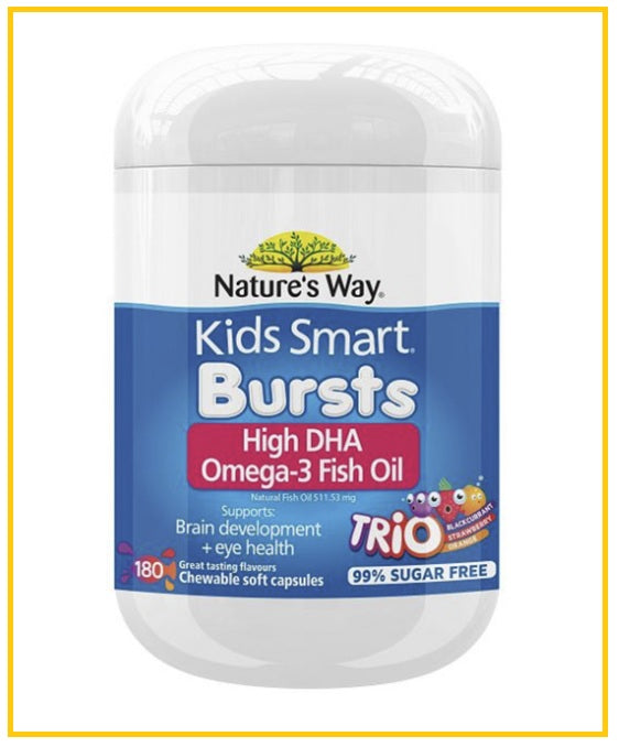 NATURE'S WAY Kids Smart Bursts High DHA Omega-3 Fish Oil Trio 180 Capsules