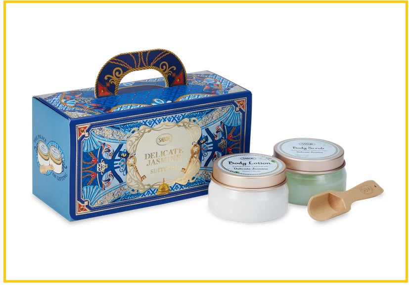 SABON Jasmine Lily Palace Suitcase Duo Set Kit (Body Scrab 200g + Body Lotion 200ml)