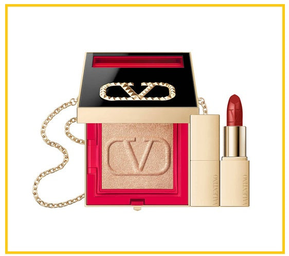 VALENTINO 華倫天奴大V仙女盒日落橘紅啞光星夜限定版 GO-CLUTCH & MINIROSSO BLUSH HIGHLIGHTER AND MINI LIPSTICK DUO SET (LIMITED STAR STUDS EDITION)