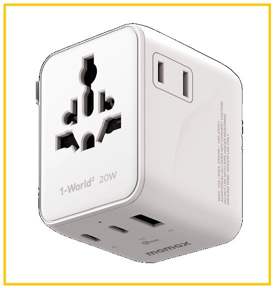 MOMAX 3接口雙AC旅行插座 1-WORLD² 3-PORT MINI UNIVERSAL TRAVEL GAN CHARGER 20W WITH DUAL AC #BLACK / #WHITE UA26UKD / UA26UKW