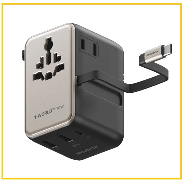 MOMAX 伸縮充電線三接口旅行充電插座 1-WORLD²⁺
70W 3-PORT DUAL AC TRAVEL ADAPTER WITH BUILT-IN RETRACTABLE CABLE #BLACK /#TITANIUM UA30UKD / UA30UKD