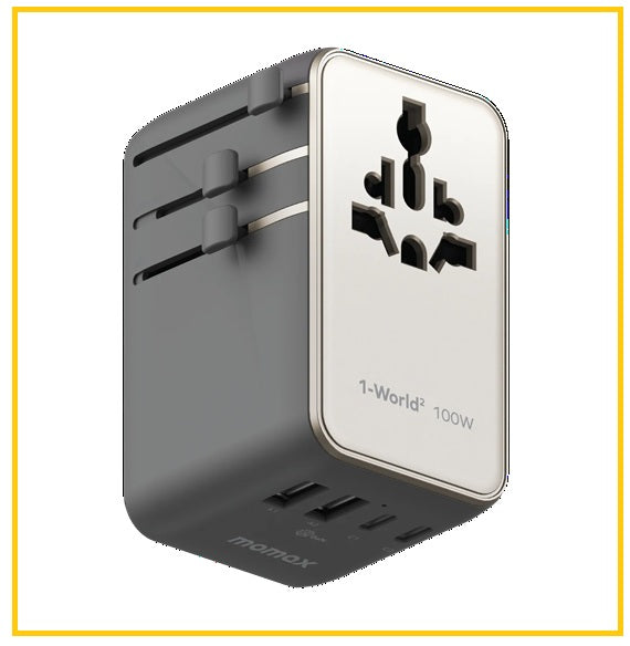 MOMAX 4-Socket Dual AC Travel Charging Socket 1-WORLD² UNIVERSAL 4-PORT TRAVEL GAN CHARGER 100W WITH DUAL AC #BLACK / #TITANIUM UA23UKD / UA23UKL