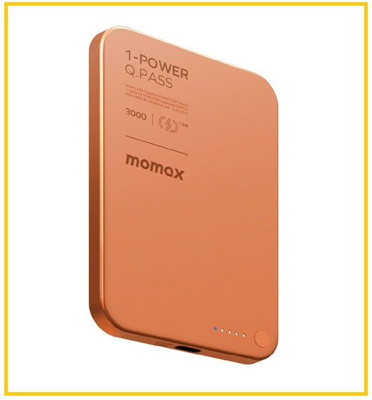 MOMAX 2合1內建伸縮充電線移動電源 1-POWER Q.PASS 3000MAH MAGNETIC WIRELESS BATTERY PACK #BLACK / #TITANIUM / #ORANGE IP115D / IP115L / IP115M