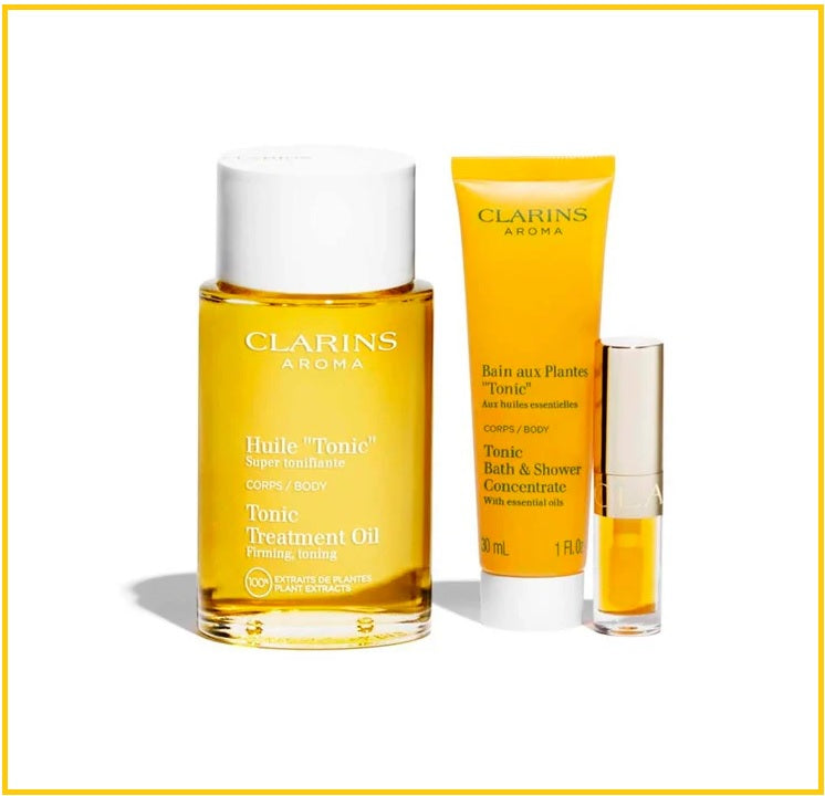 CLARINS 嬌韻詩身體護理油植物精油沐浴露護唇油套裝 TONIC VALUE PACK DUO SET