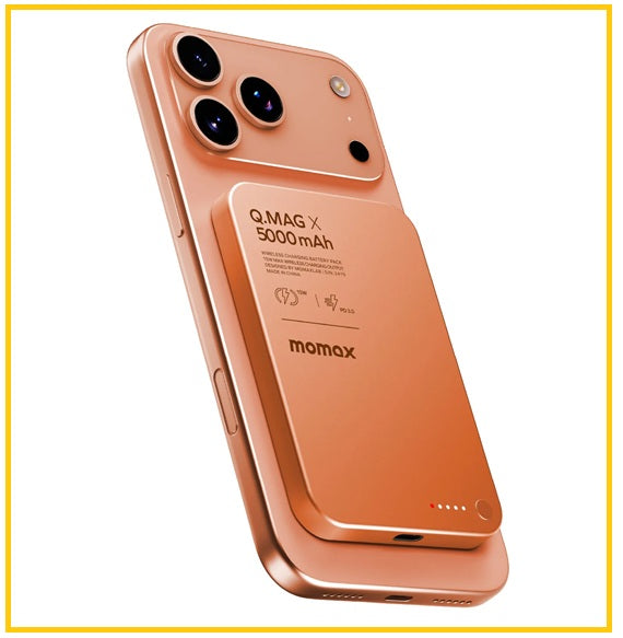 MOMAX 2合1內建伸縮充電線移動電源 Q.MAG X MAGNETIC WIRELESS POWER BANK 5000MAH GEN 2 #BLACK / #TITANIUM / #SANDSTONE / #PINK / #ORANGE IP116AD / IP116AE / IP116AL2 / IP116AP / IP116AM