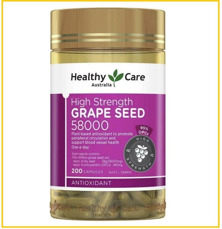 HEALTHY CARE 澳洲高濃度葡萄籽200粒 HIGH CONCENTRATION GRAPE SEED ESSENCE 58000MG 200 CAPSULES