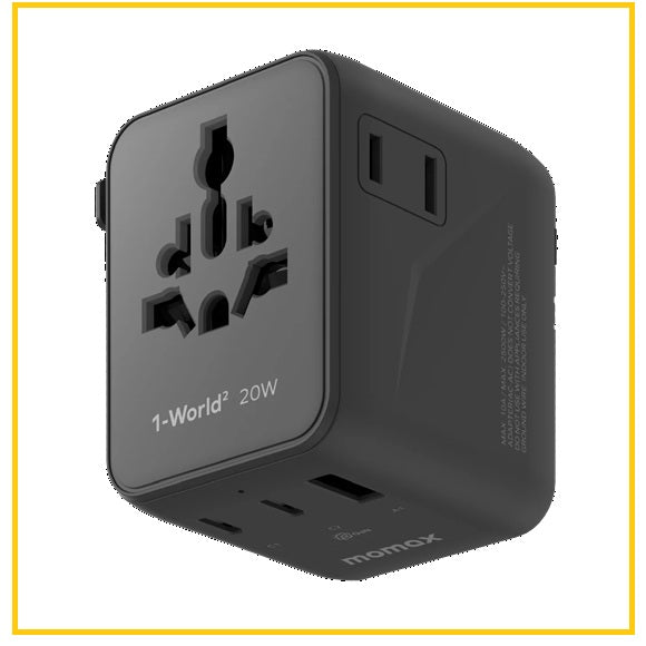 MOMAX 3接口雙AC旅行插座 1-WORLD² 3-PORT MINI UNIVERSAL TRAVEL GAN CHARGER 20W WITH DUAL AC #BLACK / #WHITE UA26UKD / UA26UKW