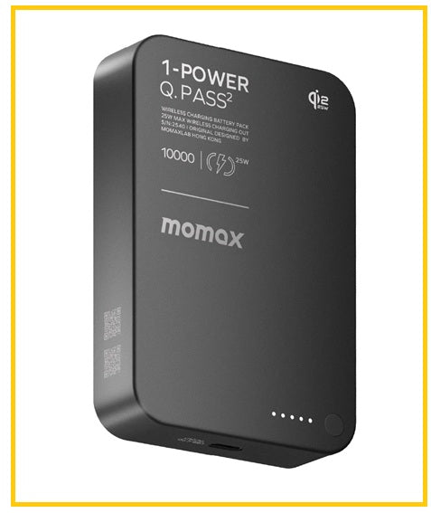 MOMAX 磁吸流動電源 1-POWER Q.PASS² 10000MAH QI2 25W MAGNETIC WIRELESS BATTERY PACK #BLACK / #TITANIUM / #ORANGE IP168Q22D / IP168Q22L / IP168Q22M