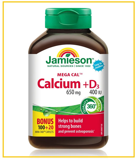 JAMIESON MEGA CALCIUM 650MG + VITAMIN D 400IU 120 Caplets