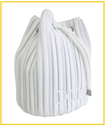 CHRISTIAN DIOR White Striped Drawstring POUCH BAG 2025