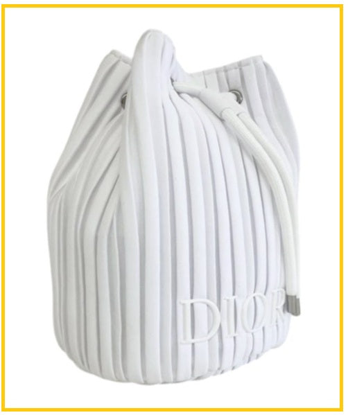 CHRISTIAN DIOR White Striped Drawstring POUCH BAG 2025