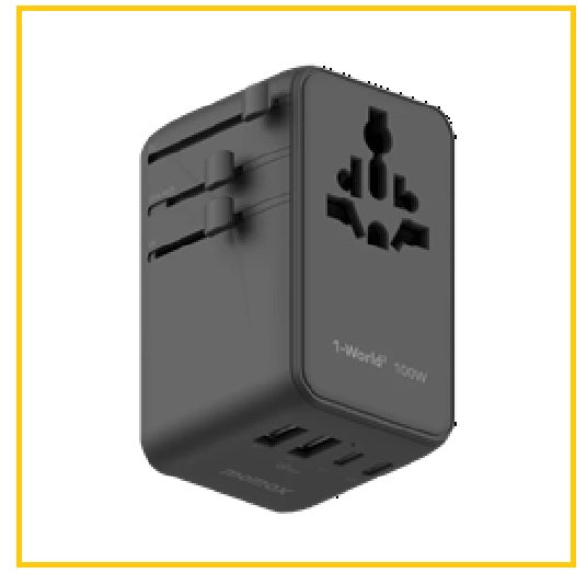 MOMAX 4-Socket Dual AC Travel Charging Socket 1-WORLD² UNIVERSAL 4-PORT TRAVEL GAN CHARGER 100W WITH DUAL AC #BLACK / #TITANIUM UA23UKD / UA23UKL