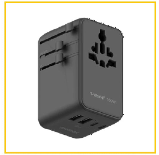 MOMAX 4-Socket Dual AC Travel Charging Socket 1-WORLD² UNIVERSAL 4-PORT TRAVEL GAN CHARGER 100W WITH DUAL AC #BLACK / #TITANIUM UA23UKD / UA23UKL