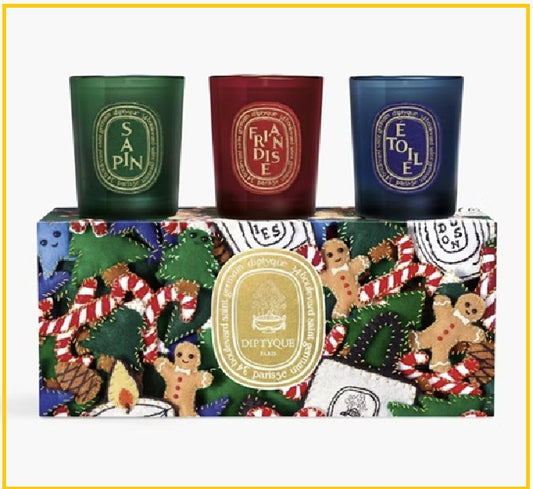 DIPTYQUE 蒂普提克限定蠟燭三件套裝 SMALL CANDLES DUO SET SAPIN & FRIANDISE & ETOILE LIMITED EDITION 70G X3