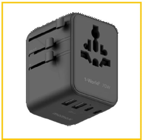 MOMAX 5-Port Dual AC Travel Charger 1-WORLD² UNIVERSAL 5-PORT TRAVEL GAN CHARGER 70W WITH DUAL AC #BLACK / #ORANGE UA22UKD / UA22UKM