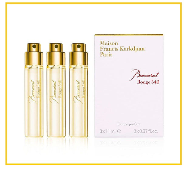 MAISON FRANCIS KURKDJIAN BACCARAT ROUGE 540 EDP Travel Refill Set (3 Bottles) MFK BACCARAT ROUGE 540 EDP 11ML x 3