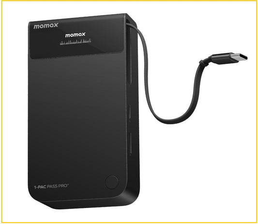 MOMAX 3合1內建伸縮充電線混合GAN移動電源 1-PAC PASS PRO⁺ 10000MAH 3IN1 HYBRID GAN BATTERY PACK WITH BUILT-IN RETRACTABLE CABLE #BLACK / #TITANIUM IP175HK