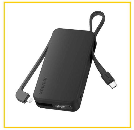 MOMAX USB-C及LIGHTNING線流動電源 1-POWER VITAL+ POWER BANK 10000MAH WITH BUILT-IN USB-C AND LIGHTNING CABLE #BLACK / #WHITE IP138MFID / IP138MFIW