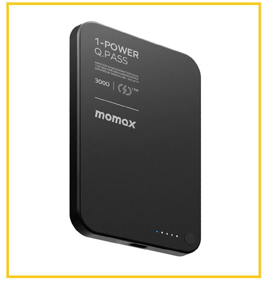 MOMAX 2合1內建伸縮充電線移動電源 1-POWER Q.PASS 3000MAH MAGNETIC WIRELESS BATTERY PACK #BLACK / #TITANIUM / #ORANGE IP115D / IP115L / IP115M