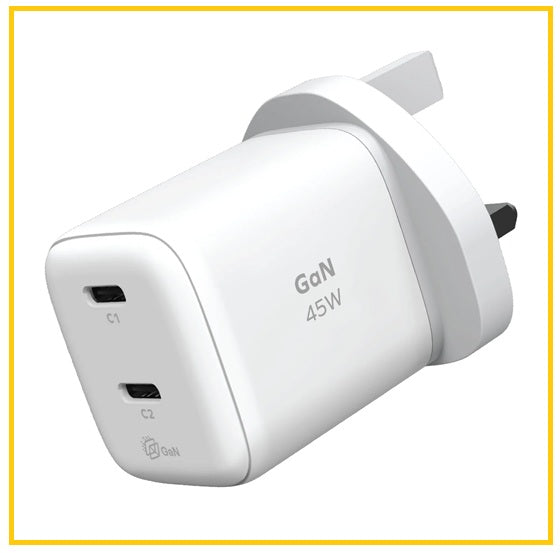 MOMAX 6-Output Desktop Charger 1-CHARGE 45W 2-PORT GAN CHARGER #WHITE / #ORANGE UM81UKW / UM81UKM