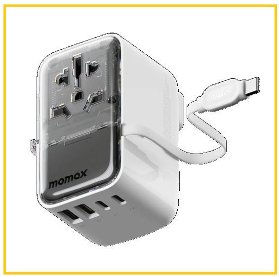 MOMAX 4插口內建USB-C充電線AC旅行充電插座 1-WORLD+ FLOW 4-PORT TRAVEL CHARGER WITH BUILT-IN USB-C CABLE 35W UA21UKW