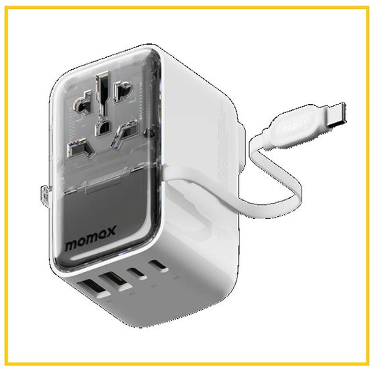 MOMAX 4-Port AC Travel Charger with Built-in USB-C Cable 1-WORLD+ FLOW 4-PORT TRAVEL CHARGER WITH BUILT-IN USB-C CABLE 35W UA21UKW