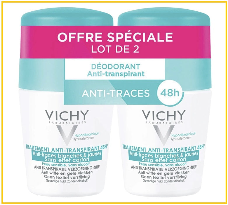 VICHY 薇姿止汗珠敏感肌兩支套裝 INTENSIVE 48H DEODORANT ANTI PERSPIRANT ANTI WHITE & YELLOW MARK  50ML X2