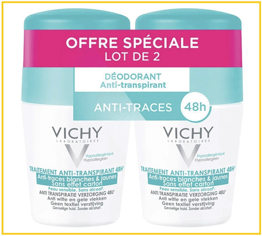 VICHY 薇姿止汗珠敏感肌兩支套裝 INTENSIVE 48H DEODORANT ANTI PERSPIRANT ANTI WHITE & YELLOW MARK  50ML X2