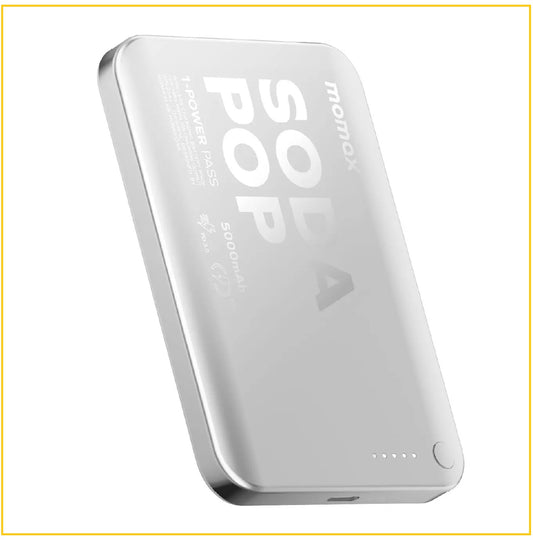 MOMAX 磁吸流動電源 1-POWER PASS 5000MAH MAGNETIC WIRELESS CHARGING BATTERY PACK #SILVER / #PINK / #PURPLE IP165