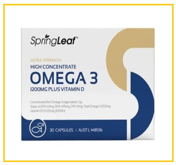 SPRINGLEAF GreenLeaf High Strength Fish Oil Capsules 30 Softgels OMEGA3 1200MG PLUS VITAMIN D 30 CAPSULES