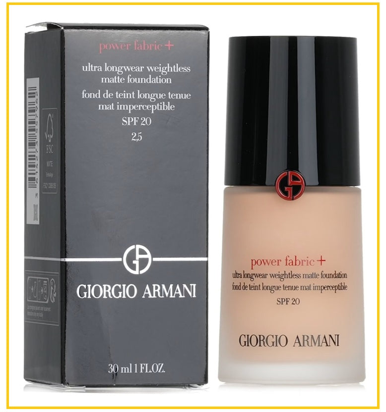 GIORGIO ARMANI POWER FABRIC+ ULTRA LONGWEAR WEIGHTLESS MATTE FOUNDATION #2 / #2.5 / #3 / #5 SPF20 30ML