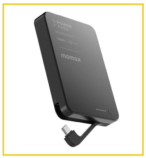 MOMAX 磁吸帶線移動電源 1-POWER F.PASS⁺ MAGNETIC BATTERY PACK WITH BUILT-IN CABLE 10000MAH #BLACK / #TITANIUM / #SANDSTONE IP158D / IP158L / IP158L2