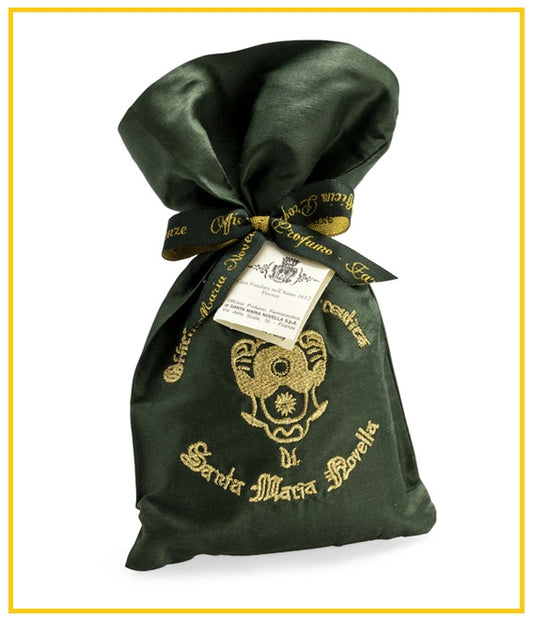 SANTA MARIA NOVELLA POT POURRI GREEN EMBROIDERED SILK BAG 40G