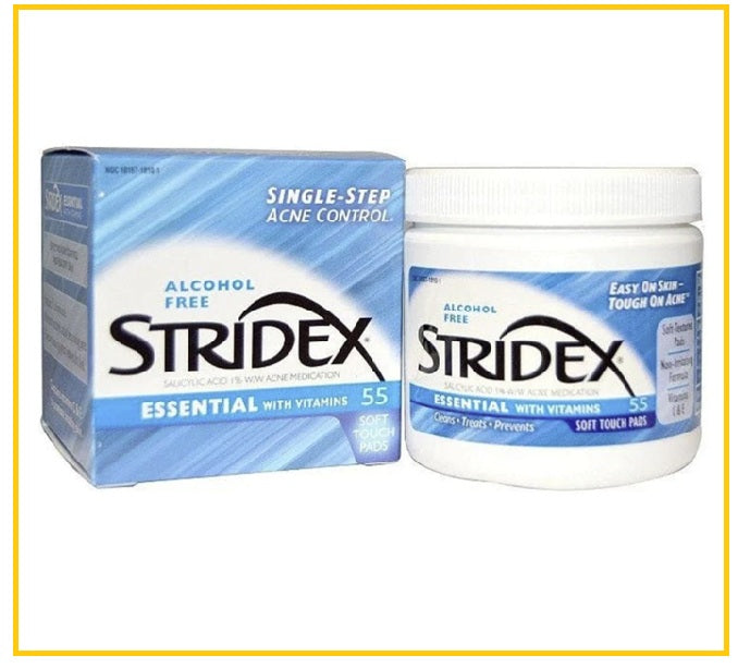 STRIDEX Essentinal with Vitamins Salicylic Acid 1% Alcohol-Free Blue 55 Soft Touch Pads