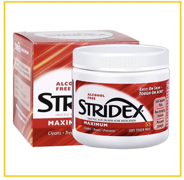 STRIDEX Salicylic Acid Acne Treatment Pads, Extra Strong, Red, 2% Concentration, 55 Pads