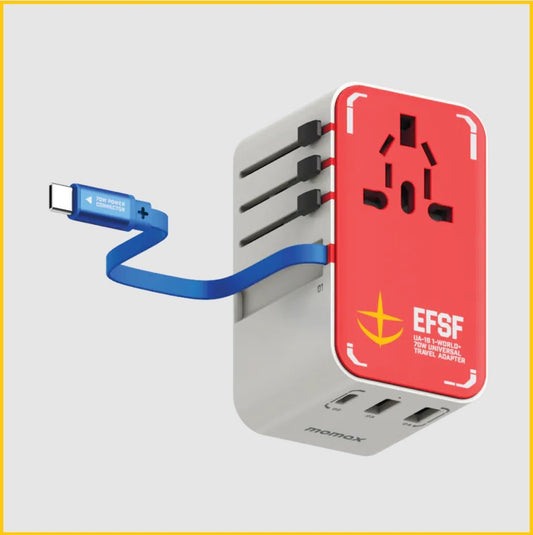MOMAX X GUNDAM 伸縮充電線旅行插座 1-WORLD+ 70W GAN RETRACTABLE USB-C CABLE TRAVEL ADAPTOR UA18UKGDW / UA18UKGDR / UA18UKGDG