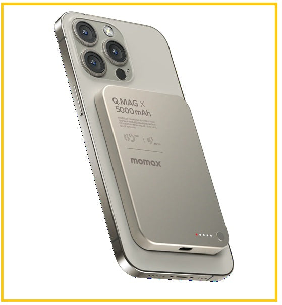 MOMAX 2合1內建伸縮充電線移動電源 Q.MAG X MAGNETIC WIRELESS POWER BANK 5000MAH GEN 2 #BLACK / #TITANIUM / #SANDSTONE / #PINK / #ORANGE IP116AD / IP116AE / IP116AL2 / IP116AP / IP116AM