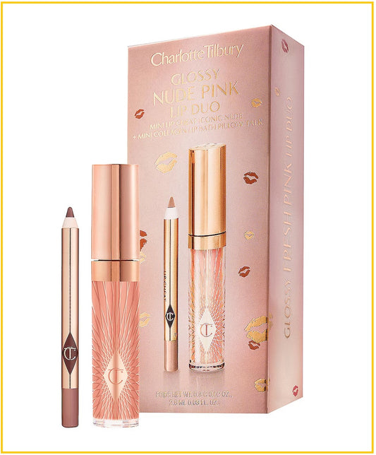 CHARLOTTE TILBURY 夏洛特唇部唇釉唇膏筆套裝唇 CT GLOSSY NUDE PINK LIP DUO SET