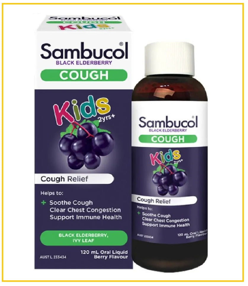 SAMBUCOL 黑接骨木兒童潤喉糖漿咳嗽配方 BLACK ELDERBERRY KIDS COUGH LIQUID 2YRS+ 120ML