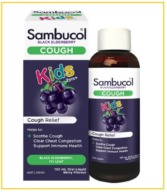 SAMBUCOL 黑接骨木兒童潤喉糖漿咳嗽配方 BLACK ELDERBERRY KIDS COUGH LIQUID 2YRS+ 120ML