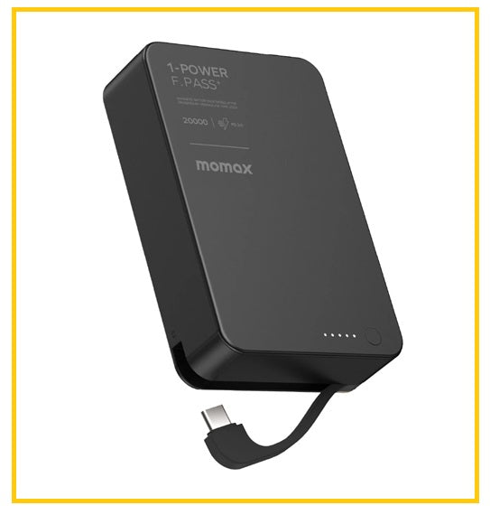 MOMAX 磁吸帶線流動電源 1-POWER F.PASS⁺ 20000MAH BATTERY PACK WITH BUILT-IN CABLE AND MAGNETIC #BLACK / #TITANIUM IP159D / IP159L