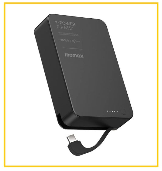 MOMAX 磁吸帶線流動電源 1-POWER F.PASS⁺ 20000MAH BATTERY PACK WITH BUILT-IN CABLE AND MAGNETIC #BLACK / #TITANIUM IP159D / IP159L