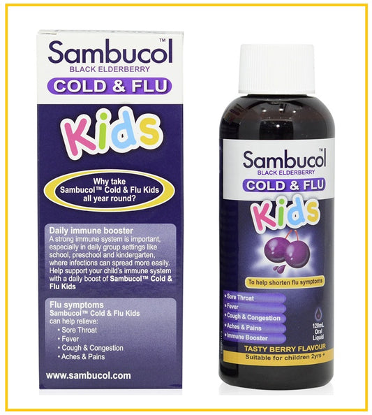SAMBUCOL 黑接骨木兒童抗感冒糖漿 BLACK ELDERBERRY LIQUID FOR KIDS + VITAMIN C 120ML