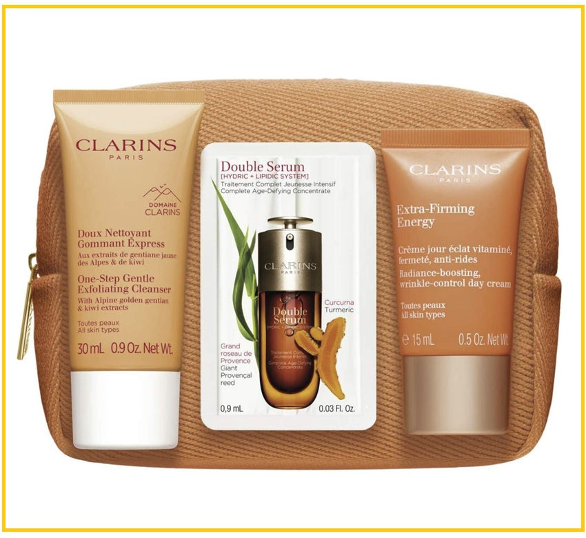 CLARINS 嬌韻詩溫和去角質潔面乳能量霜精華套裝 SKINCARE 3-PIECE TRIAL POUCH DUO SET