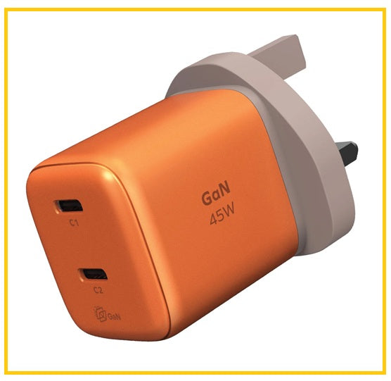 MOMAX 6-Output Desktop Charger 1-CHARGE 45W 2-PORT GAN CHARGER #WHITE / #ORANGE UM81UKW / UM81UKM